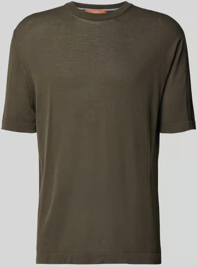 CRUNA T-shirt met geribde ronde hals