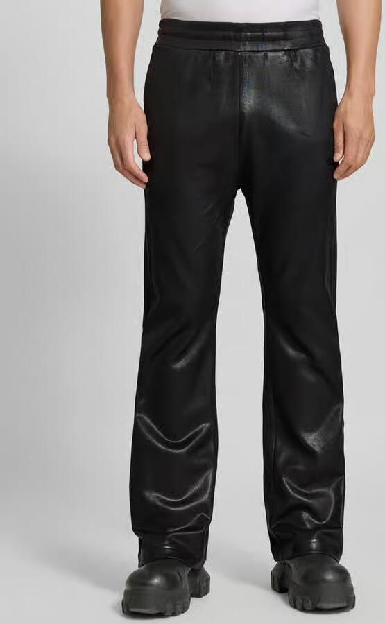 Diesel Low waist leren broek met logodetail - Foto 3