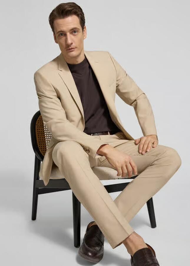 Digel slim fit pantalon van scheerwolmix met paspelzakken achter model 'Apollo'