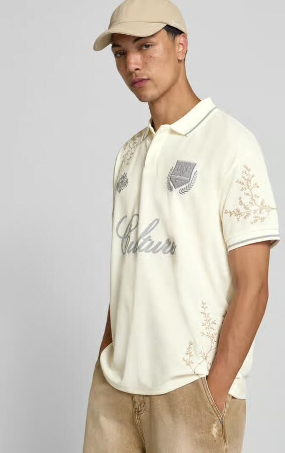 Don´t Waste Culture Poloshirt met florale allover-stitching