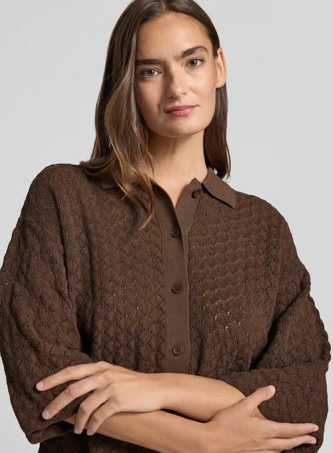 Drykorn Gebreid shirt met 3 4-mouwen en knoopsluiting model 'LOYSIA'