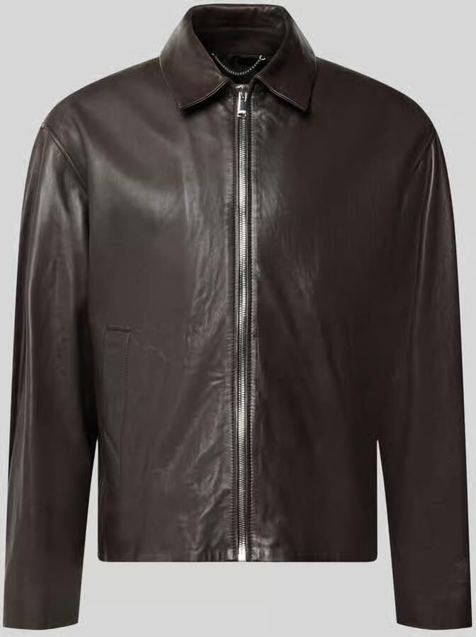 Drykorn Regular fit jack in leerlook met platte kraag