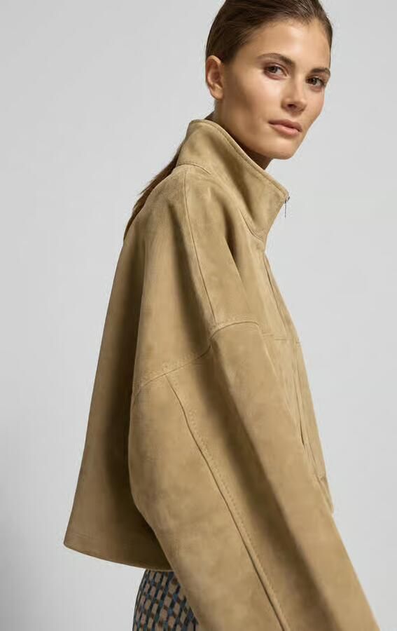 Drykorn Relaxed fit leren jack met opstaande kraag