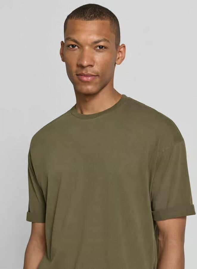 Drykorn T-shirt met mouwomslag en ronde hals