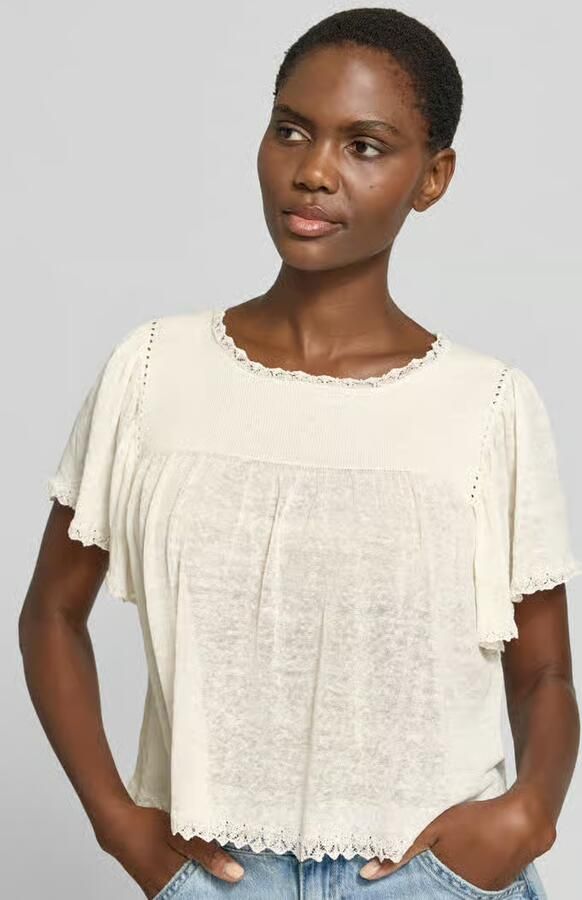 Drykorn T-shirt van linnenmix met kant model 'TAYLIE'
