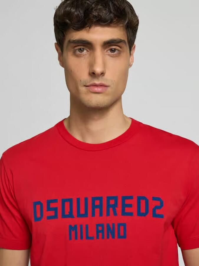 Dsquared2 T-shirt met logo en fluweelachtige afwerking Red Heren - Foto 2