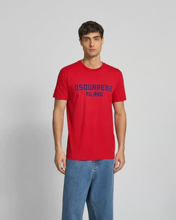Dsquared2 T-shirt met logo en fluweelachtige afwerking Red Heren - Foto 3