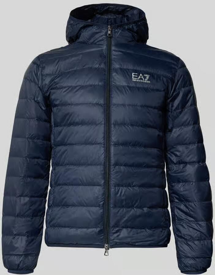 Emporio Armani EA7 Donkerblauwe gewatteerde jas met capuchon Blue Heren