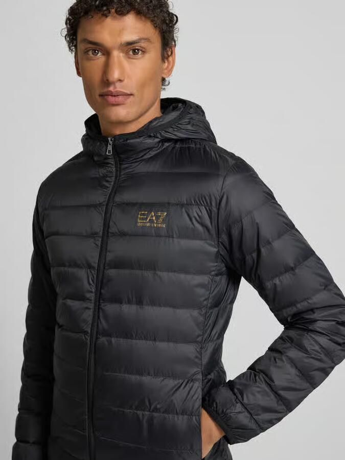 Emporio Armani EA7 Zwarte Gewatteerde Jas met Rits Capuchon Black Heren - Foto 3