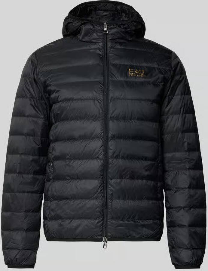 Emporio Armani EA7 Zwarte Gewatteerde Jas met Rits Capuchon Black Heren