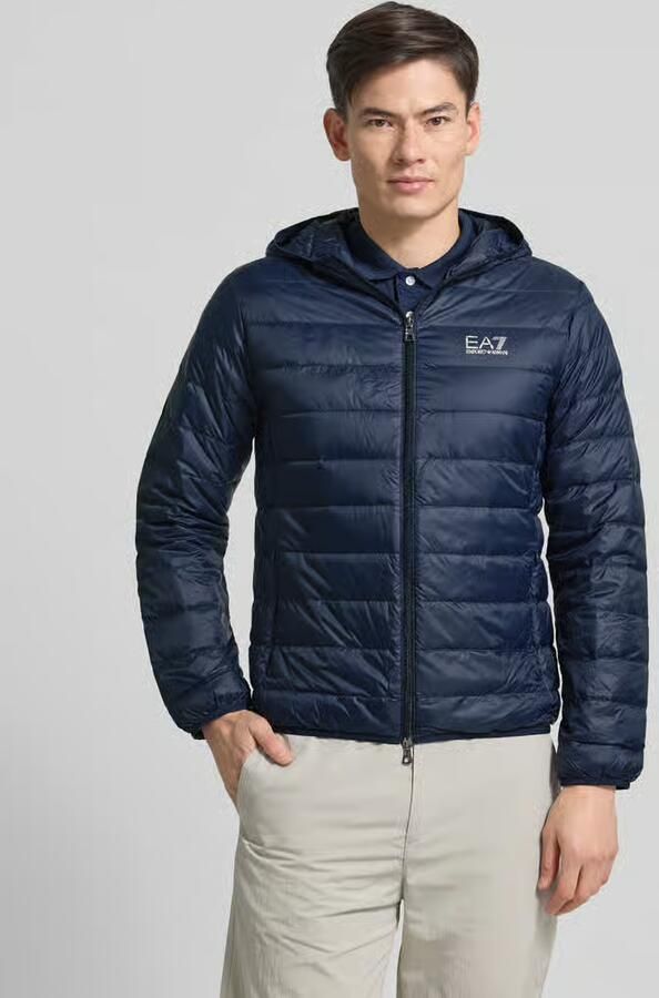 Emporio Armani EA7 Donkerblauwe gewatteerde jas met capuchon Blue Heren - Foto 3