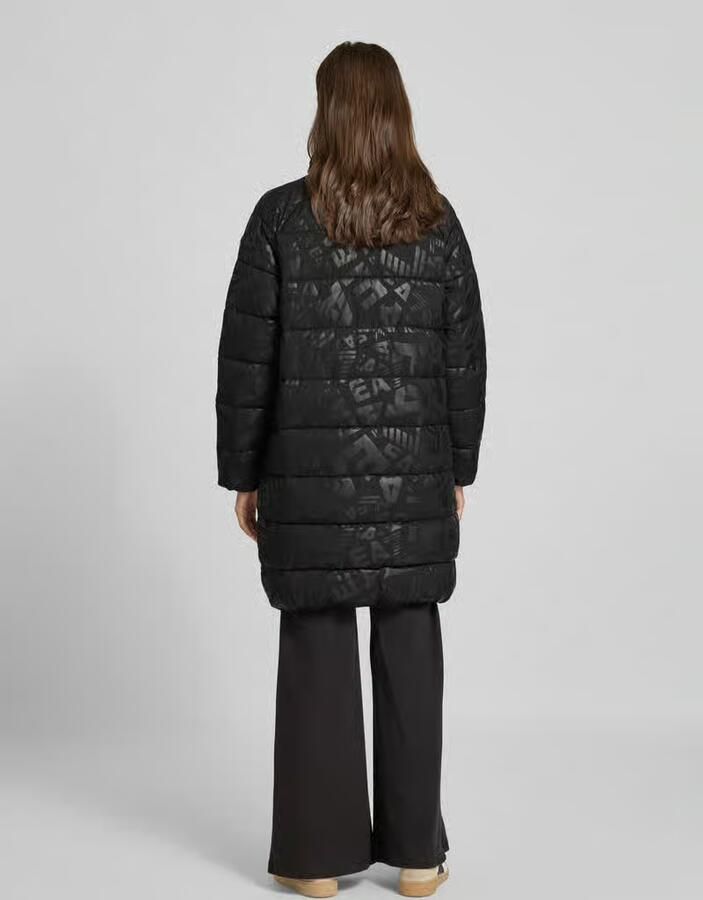 EA7 Emporio Armani Regular fit gewatteerde lange jas met all-over logoprint model 'Caban'