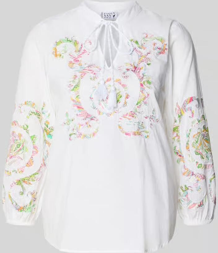 Emily Van den Bergh Blouse met druppelvormige hals en vetersluiting - Foto 2