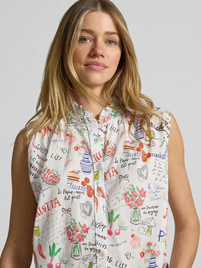 Emily Van den Bergh Blousetop in all-over look met opstaande kraag