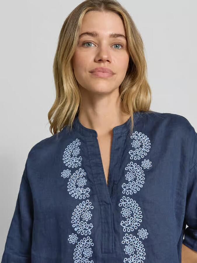 Emily Van den Bergh Linnen blouse met 3 4-mouwen en motiefstitching