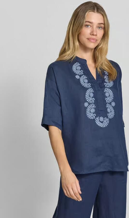 Emily Van den Bergh Linnen blouse met 3 4-mouwen en motiefstitching - Foto 3