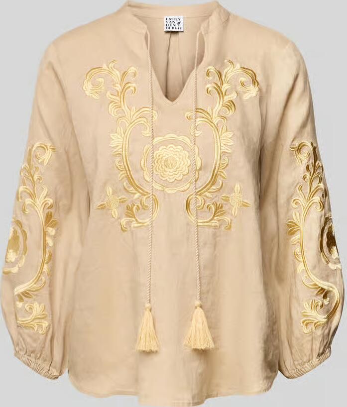 Emily Van den Bergh Linnen blouse met motiefstitching en kwasten - Foto 2