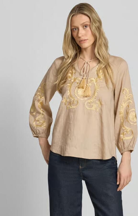Emily Van den Bergh Linnen blouse met motiefstitching en kwasten - Foto 3