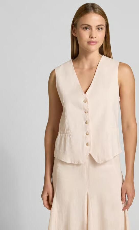 Emily Van den Bergh Linnen gilet met V-hals en paspelzakken - Foto 2