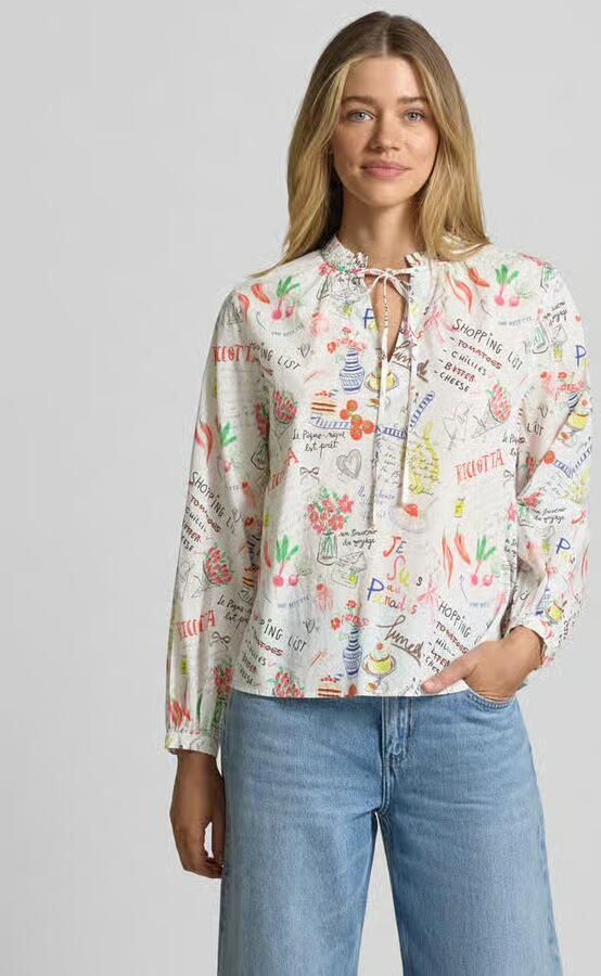 Emily Van den Bergh regular fit blouse in all-over look met vetersluiting - Foto 2