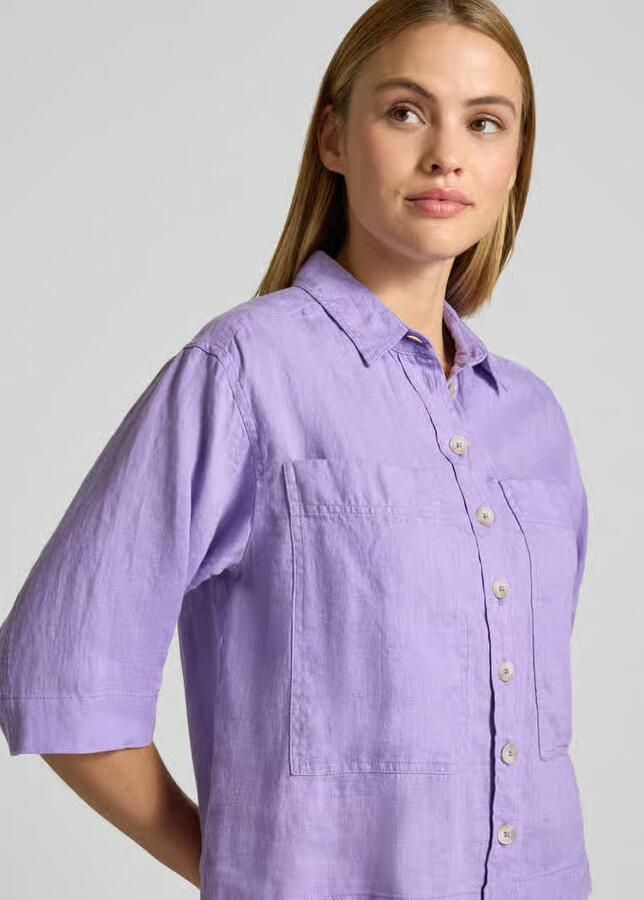 Emily Van den Bergh regular fit linnen blouse met borstzakken