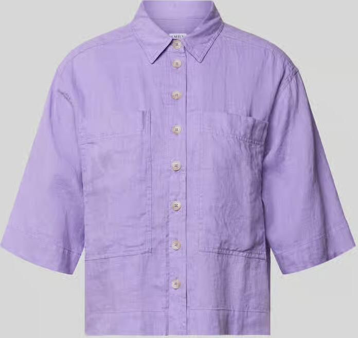 Emily Van den Bergh regular fit linnen blouse met borstzakken - Foto 2