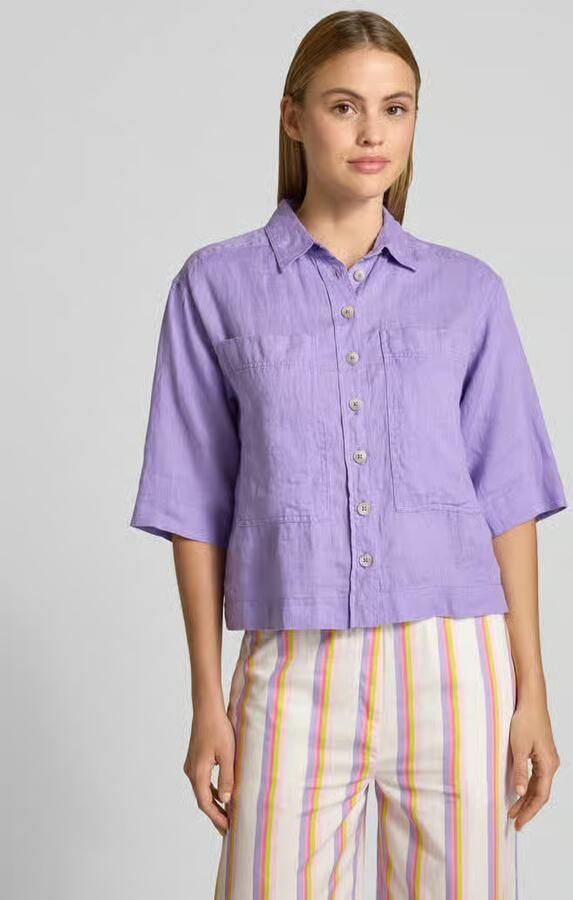 Emily Van den Bergh regular fit linnen blouse met borstzakken - Foto 3