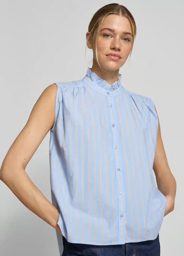 Emily Van den Bergh regular fit overhemdblouse in mouwloos design
