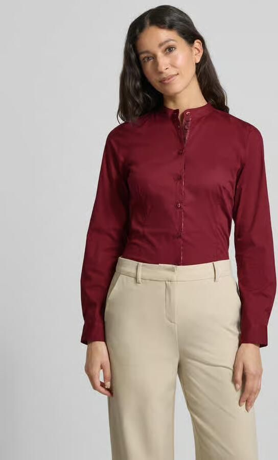 Emily Van den Bergh Regular fit overhemdblouse van katoenmix met opstaande kraag - Foto 2