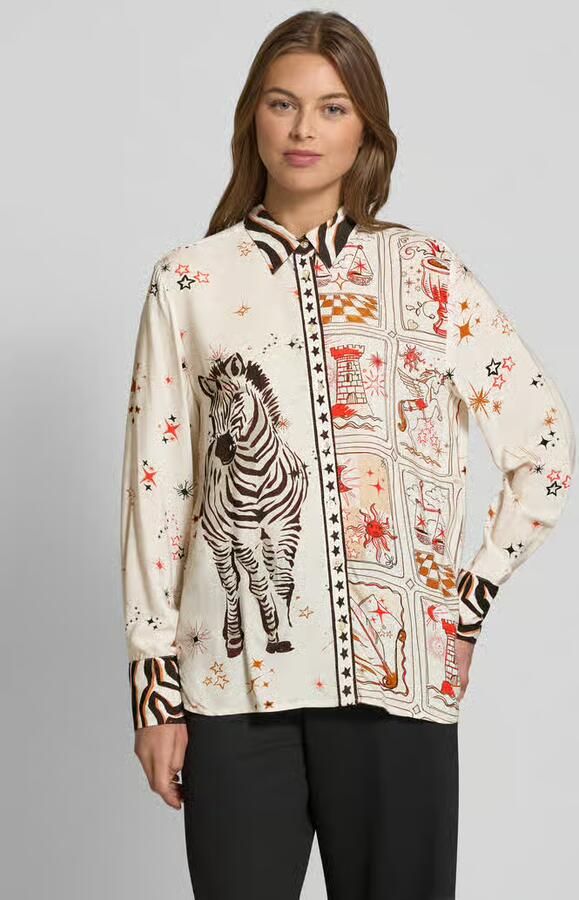 Emily Van den Bergh Regular fit overhemdblouse van pure viscose met dierenprint - Foto 2