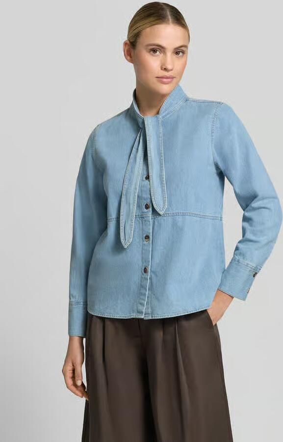 Emily Van den Bergh Regular fit overhemdblouse van puur katoen in denimlook - Foto 3
