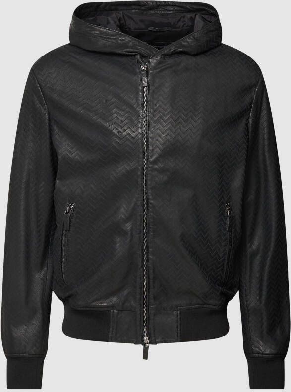 Emporio Armani Leren jack met gestructureerd oppervlak