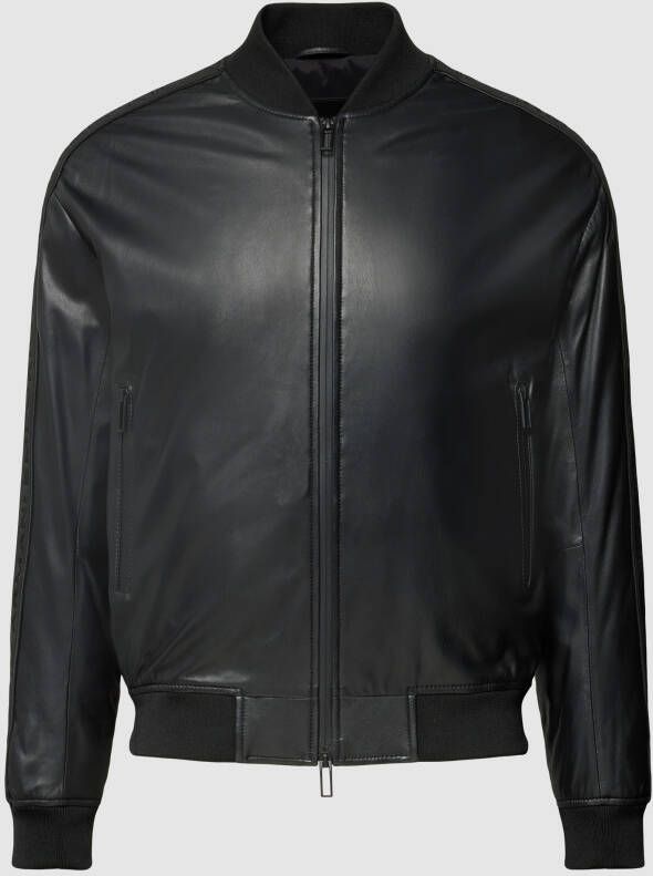 Emporio Armani Leren jack met opstaande kraag