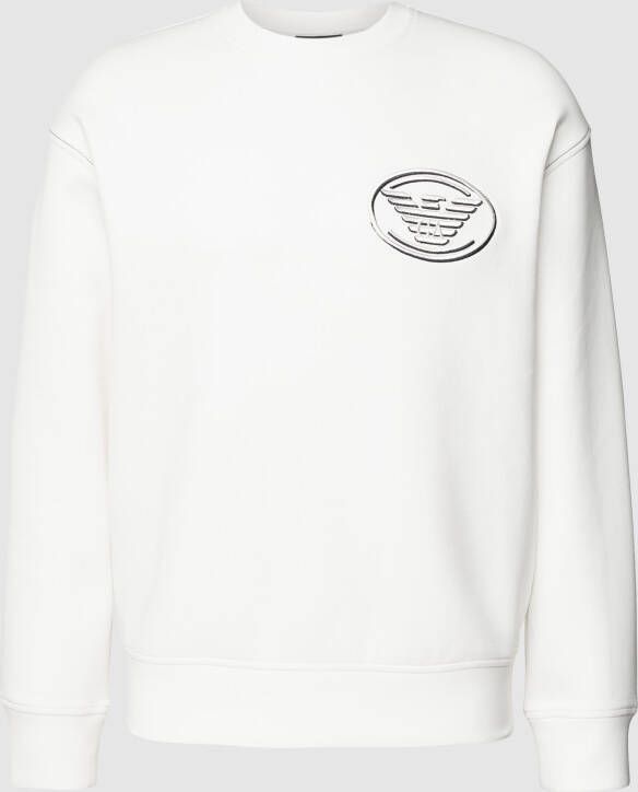 Emporio Armani Witte Sweater van Dubbel Jersey met Bicolor Adelaar Patch White Heren