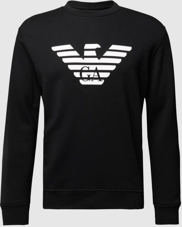 Emporio Armani Katoenen sweatshirt met iconische adelaarsprint Black Heren