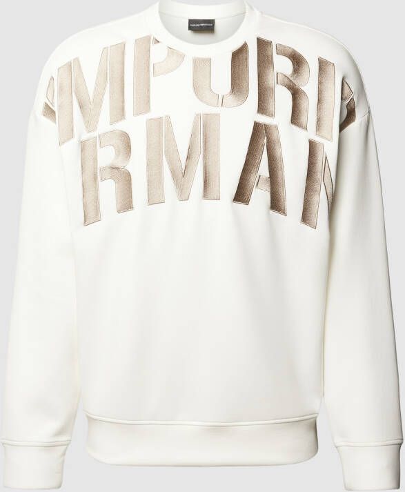 Emporio Armani Witte Dubbel Jersey Sweatshirt met Geborduurd Maxi Logo Lettering White Heren