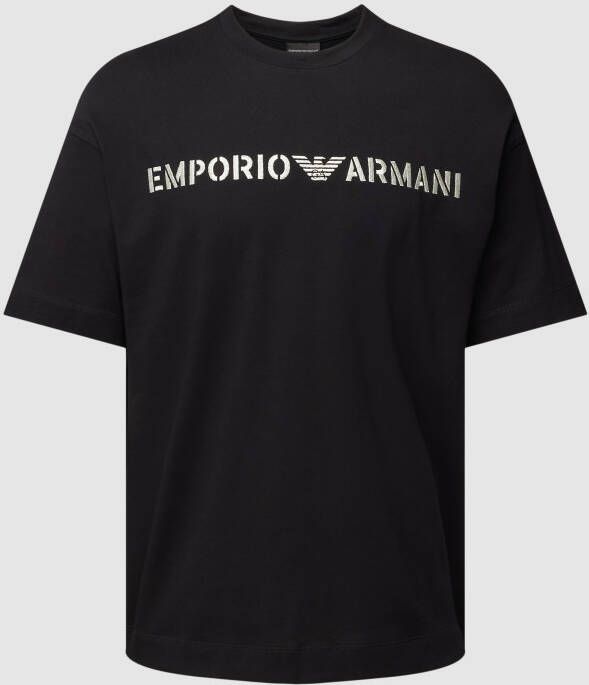 Emporio Armani Zwart katoenen T-shirt met korte mouwen en geborduurd logo Black Heren