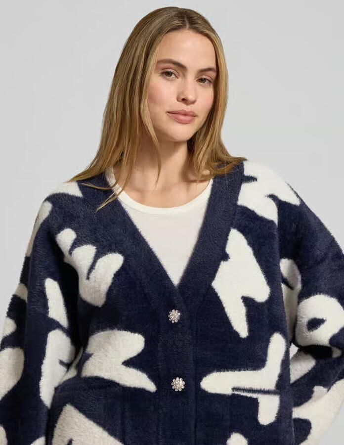 Essentiel Antwerp Comfort fit gebreid jack met all-over motief model 'JARDEN' - Foto 2