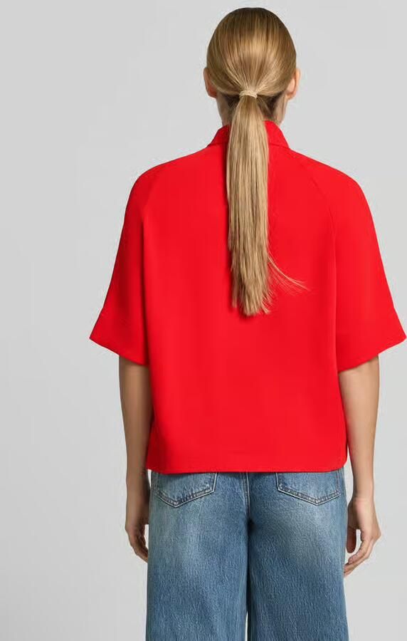 Essentiel Antwerp Loose fit blouse met korte mouwen met sjaalkraag model 'KASSIE'