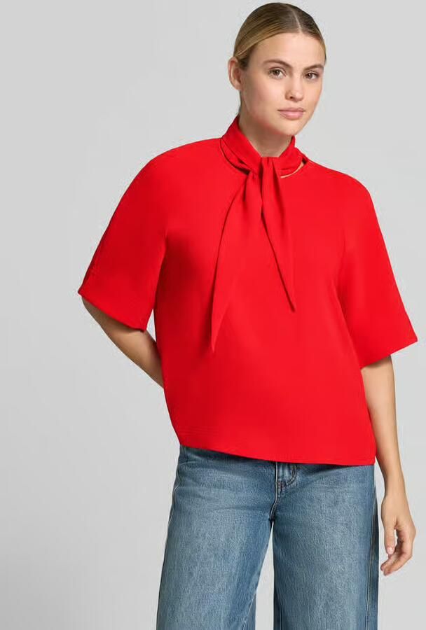 Essentiel Antwerp Loose fit blouse met korte mouwen met sjaalkraag model 'KASSIE' - Foto 2
