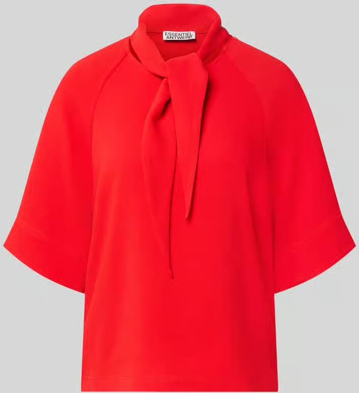 Essentiel Antwerp Loose fit blouse met korte mouwen met sjaalkraag model 'KASSIE' - Foto 3