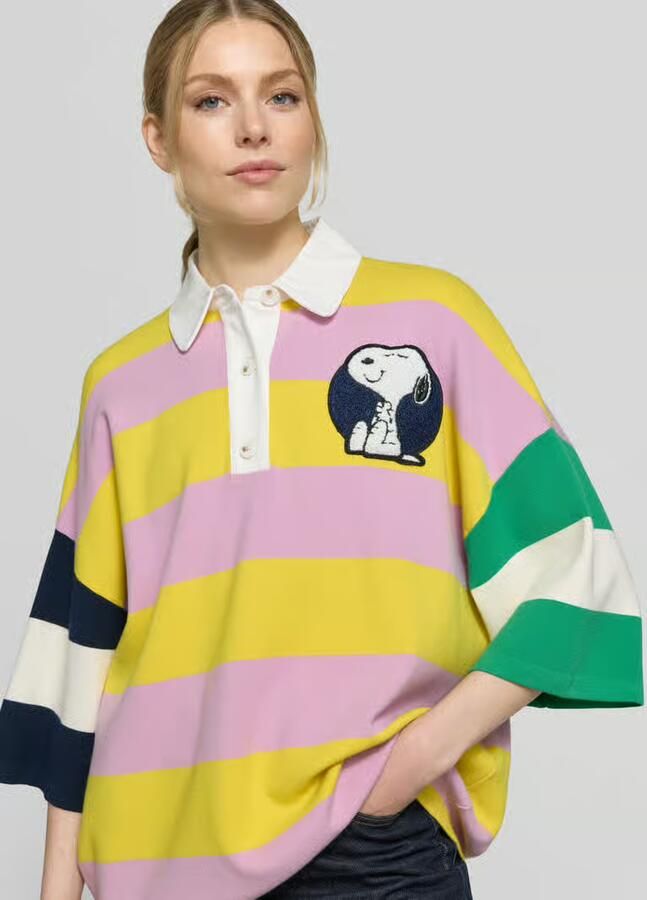 Essentiel Antwerp Oversized poloshirt van viscosemix model 'JICE STRIPED EMBO'