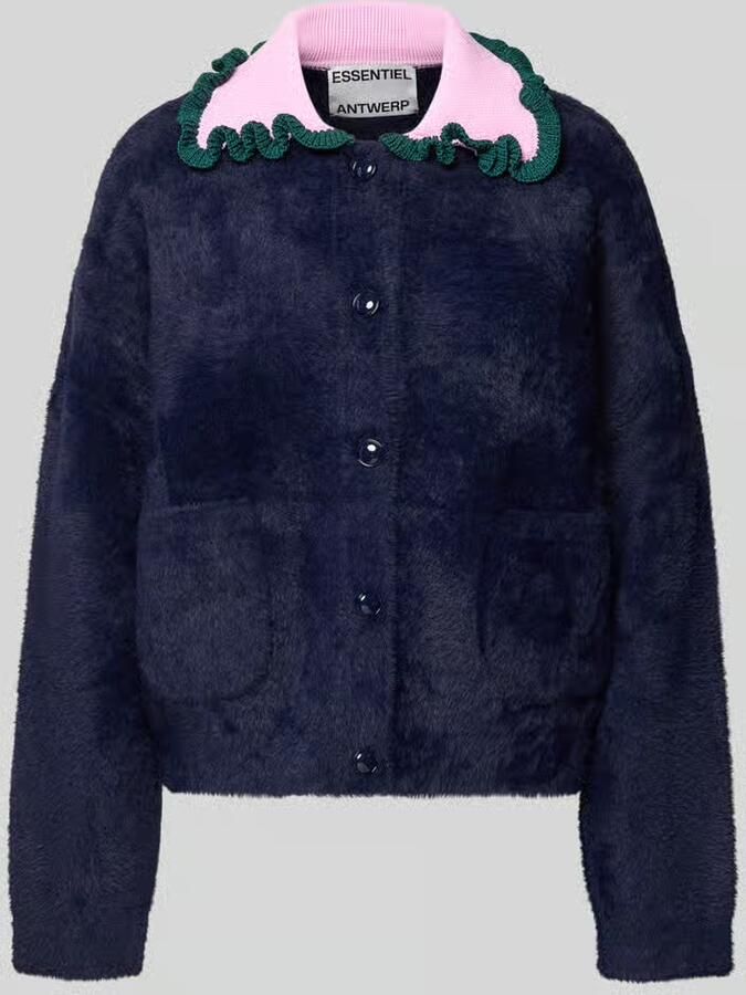 Essentiel Antwerp Regular fit gebreid jack met gebreide kraag met ruches model 'JARDENER'
