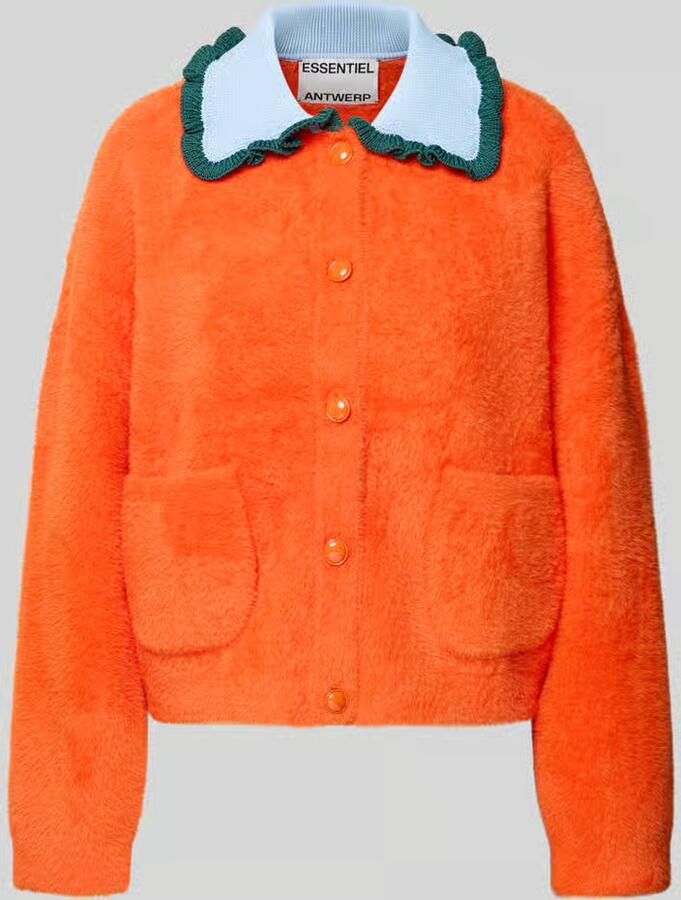 Essentiel Antwerp Regular fit gebreid jack met gebreide kraag met ruches model 'JARDENER'