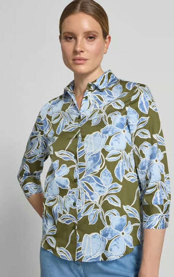 Eterna Blouse met overhemdkraag en 3 4-mouw