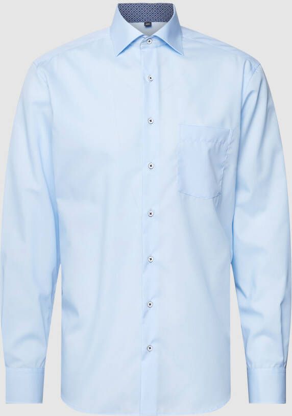 Eterna business overhemd Modern Fit normale fit lichtblauw effen katoen contrast boord