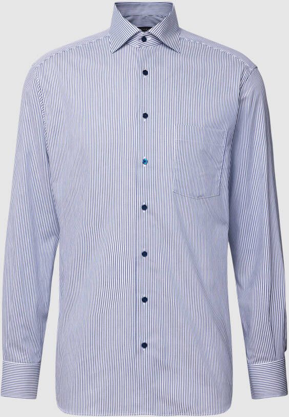 Eterna business overhemd Modern Fit normale fit blauw wit gestreept katoen
