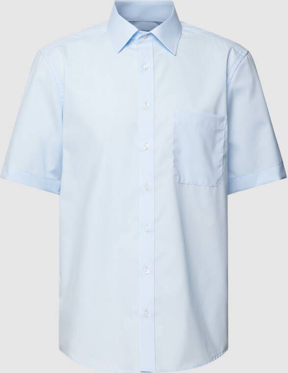 Eterna overhemd korte mouw Comfort Fit wijde fit lichtblauw effen katoen