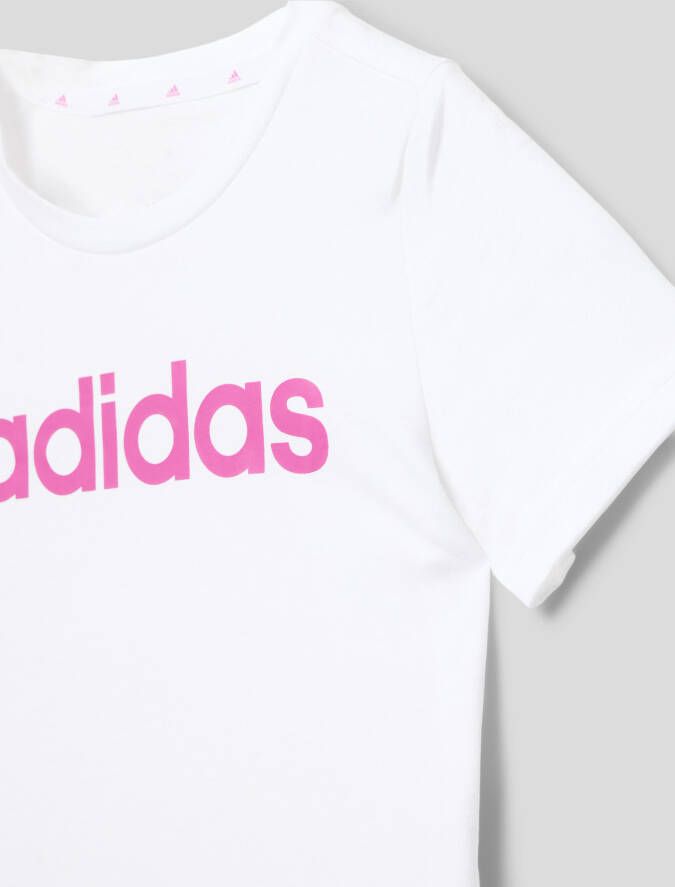 Adidas Sportswear T-shirt met logo wit roze Meisjes Katoen Ronde hals Logo 140