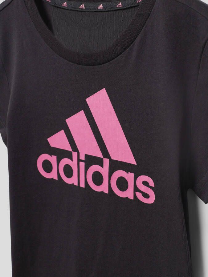 Adidas Sportswear T-shirt zwart roze Meisjes Katoen Ronde hals Logo 152